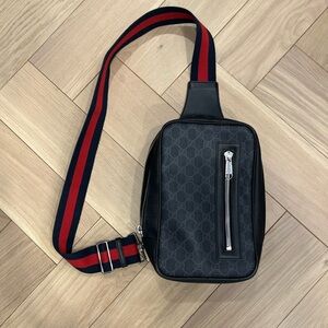 Gucci Black Belt Bag with Red and Blue Accents